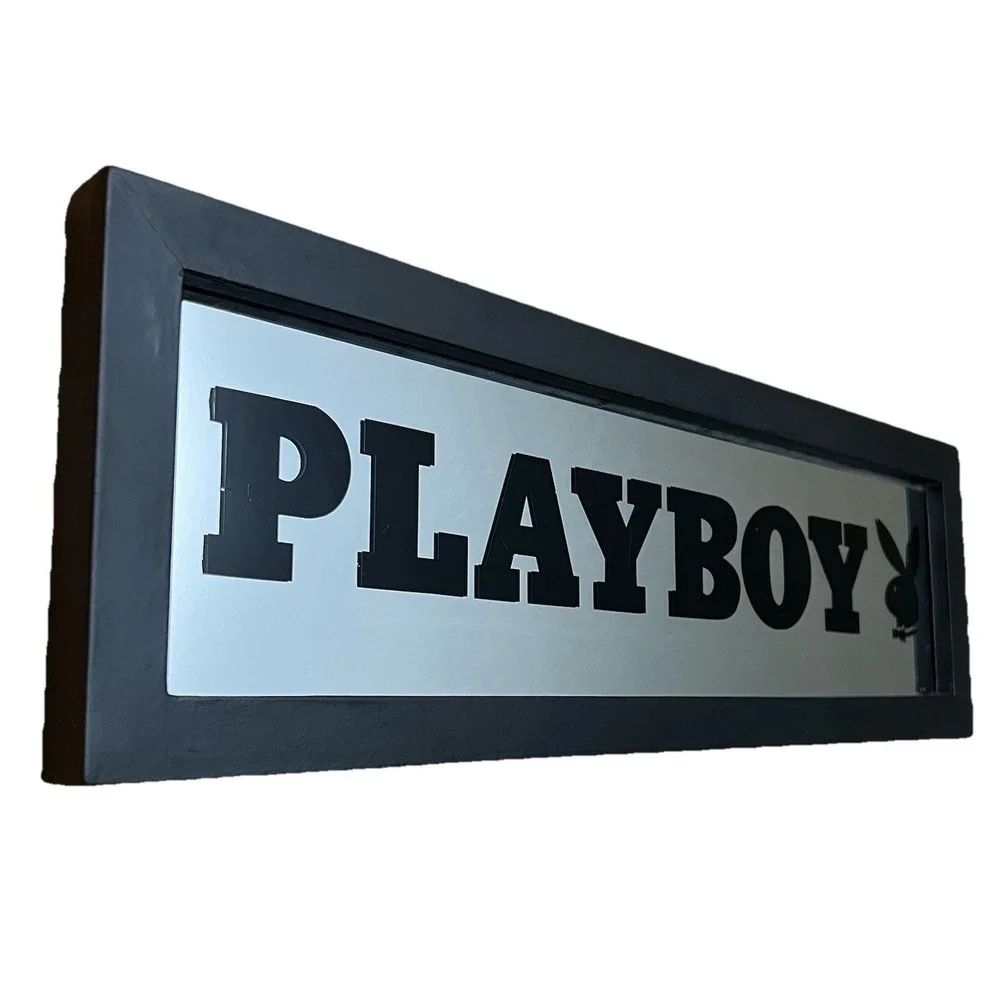 2005 Playboy Bunny Bar Mirror Licensed Rabbit Head Wall Decor Y2K Black 18x6